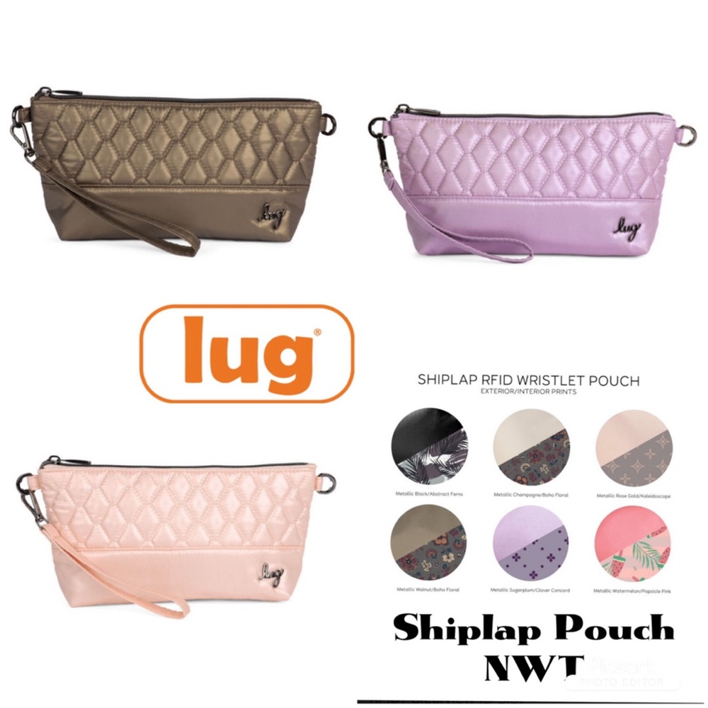 Lug Shiplap RFID Wristlet Pouch Metallic Sugarplum NWT Metallic Rose Gold